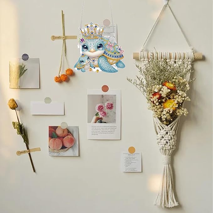 TDFERAN Diamond Pinting During Sea Turtles Diamant Art Hanging Sign Onament Animal Pendants Wind Chimes Wall Hanging in Living Room Dorridor Diamond Art Hanging Sign Onamen Hanging Diamant Craft