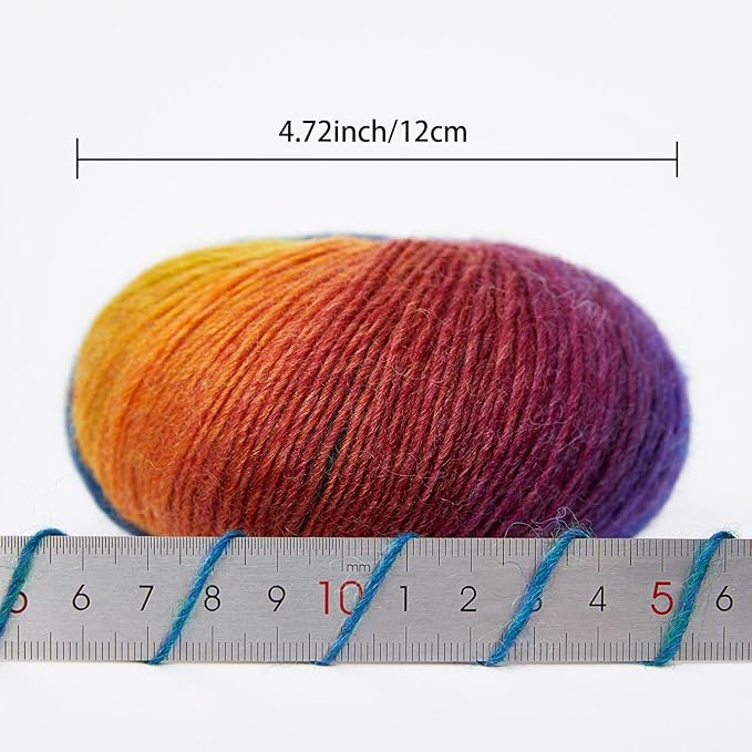 NICEEC 3 Skeins Rainbow Soft Yarn 100% Wool Gradient Multi Color Yarn for Crocheting Knit Total Length 180m×3(196yds×2,50g×3)-1#