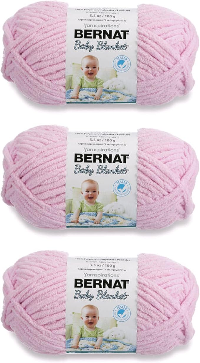Bernat Baby Blanket Baby Pink Yarn - 3 Pack of 100g/3.5oz - Polyester - 6 Super Bulky - 72 Yards - Knitting/Crochet