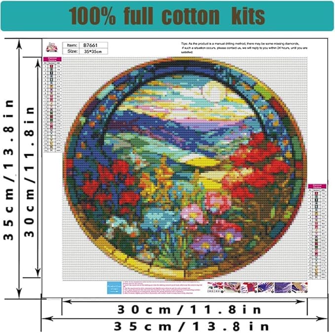 Stamped Cross Stitch Kits - Flower Mountain Landscape Counted Cross Stitch Kits for Beginners Adults,11 CT Patterns Dimensions Embroidery Kits Arts Craft Kits13.8 x 13.8inch