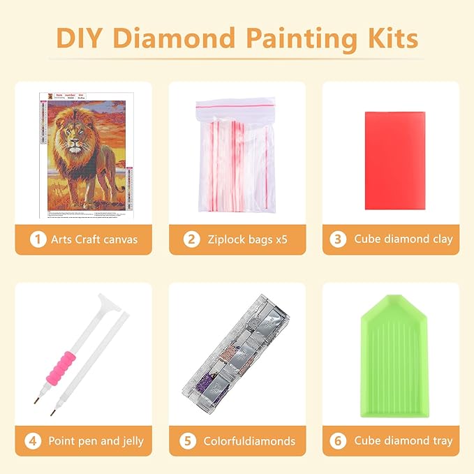 SENQAO Lion Diamond Painting Kits, Beast 5D Diamond Art Kits, Gem Art Painting with Diamonds Dots, Arts and Crafts for Beginners Adult Kids Wall Decor 12x16inch