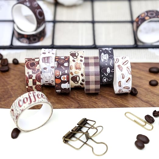 12 Rolls Washi Tape Set, Coffee Themed Decorative Tape Vintage Watercolor Brown Cafe Caffeine Masking Tape for Journaling Supplies,Junk Journal, Scrapbooking,Planner,DIY Arts & Crafts Supplies