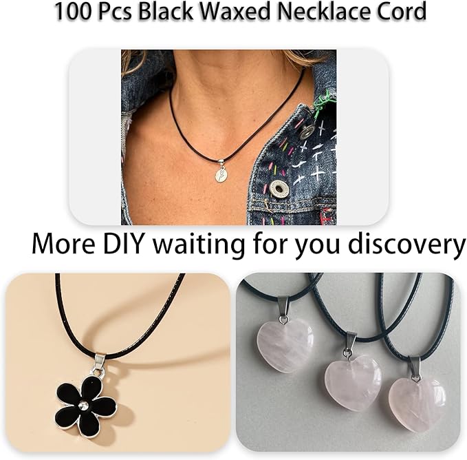 100 Pcs 18" 1.5mm Black Waxed Cord Necklace String Bracelet Faux Leather Chain Clasp Bulk for Jewelry Making Supplies Accessories
