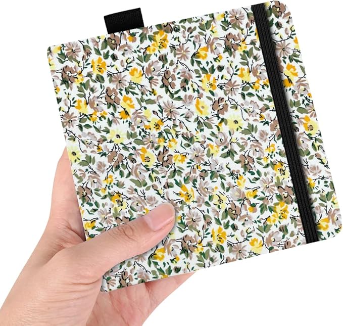 Square 5.1X5.1" 300gsm Watercolor Journal Hardbound 40pgs（20 Sheets Front Back 2 Textures）Travel Size for Calligrapher Colored Pencil Watercolor Sketch Handmade Cloth Cover Notebook Yellow Grey Flower