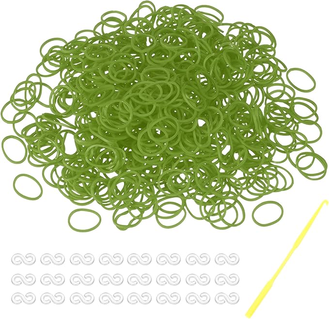 MECCANIXITY 600 Pcs Loom Rubber Bands Kit with 25 Pcs S-Clips 1-Hook Rubber Bands Refill Bracelet Making Kits for Weaving DIY Handcrafts Gift, Green