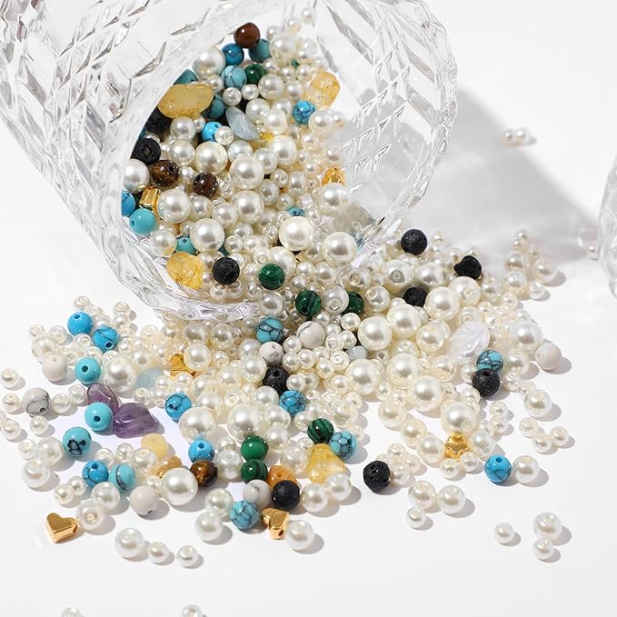 2100Pcs Jewelry Making Kit for Adults Women with Pearl Bead Crystal Beads Shell & Turquoise, 20 Colors Beads with Gold Bead Beading Kit for Bracelets, Necklace, Ring DIY Crafts Jewelry Making Kit