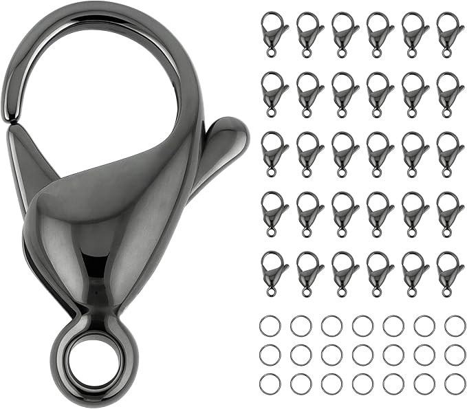 Mandala Crafts 16mm Gunmetal Stainless Steel Lobster Clasps for Jewelry Making - 25 PCs SS Lobster Claw Clasps with Jump Rings Jewelry Findings Kit for Necklaces Bracelets Charms Fasteners
