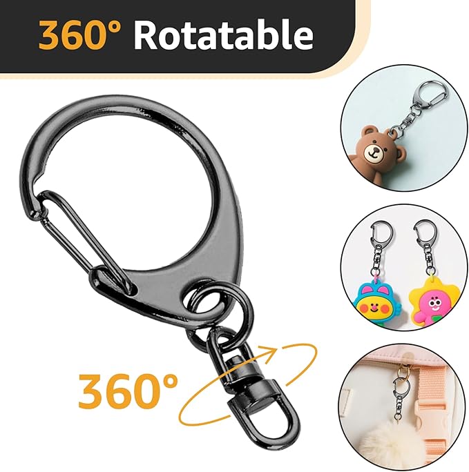 Roctee 50 Pcs Key Clasps Kit Metallic Black, Swivel Keychain Clip Lanyard Snap Hook, Lobster Claw Clasp Key Chain for DIY Crafts