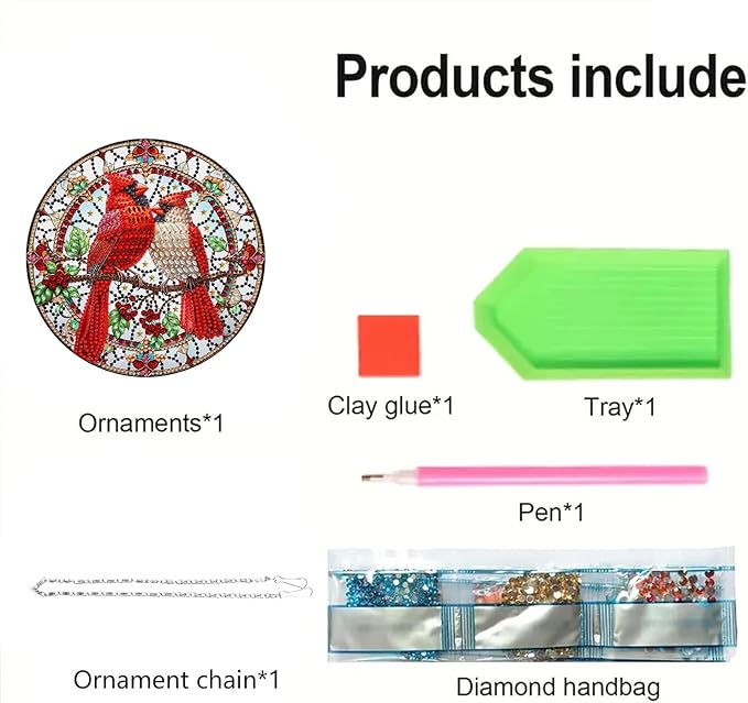 STGLCR Diamond Painting Cardinal Ornament 5D Bird Wreath DIY Diamond Art Animal Handmade Pendant Mosaic Making Kits by Number Kits Home Decoration Pendant Single Sided Spot Drill Double Sided Pattern
