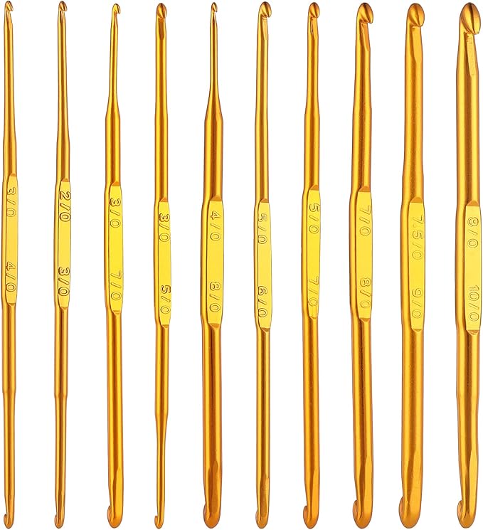 cobee Crochet Hooks, 10 Pcs Double End Crochet Hooks Golden Crochet Needles Sweater Knitting Needles Kit Weave Craft DIY Hand-Made Knitting Crochet Tool Craft Sewing Accessory(10 Sizes)