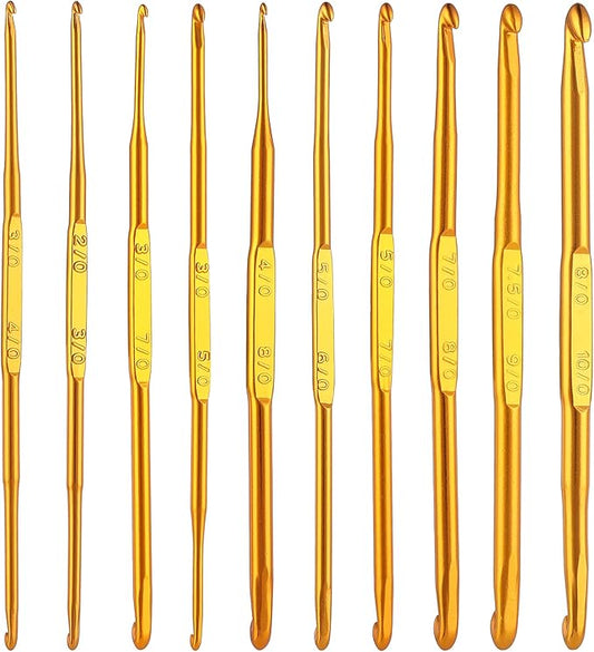 cobee Crochet Hooks, 10 Pcs Double End Crochet Hooks Golden Crochet Needles Sweater Knitting Needles Kit Weave Craft DIY Hand-Made Knitting Crochet Tool Craft Sewing Accessory(10 Sizes)