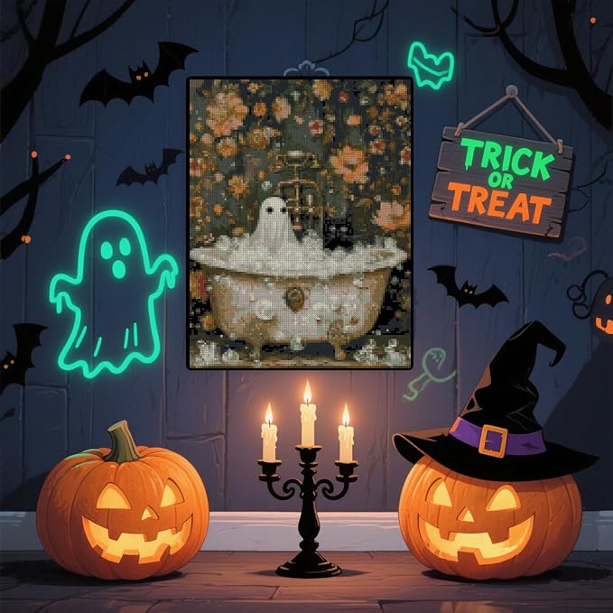 eterkosu halloween counted cross stitch kits for adults, ghost stamped cross stitch kits for beginners, needlepoint cross-stitch horror patterns embroidery kits arts and crafts for home decor