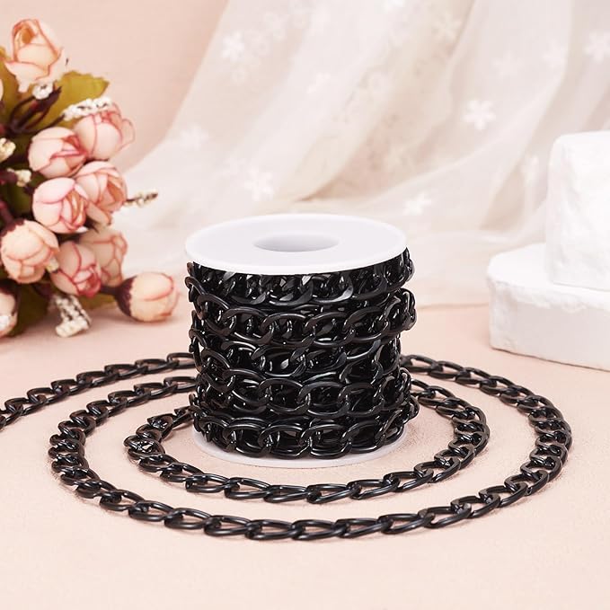 Sparkeads 16.40 Feet(5m) Faceted Curb Chains Black Chains for Jewelry Making,Diamond Cut Cuban Link Chains,Black Link Necklaces for Women,Cable Chain for Bracelet Earring DIY Jewelry Kits,16x11x2.8mm