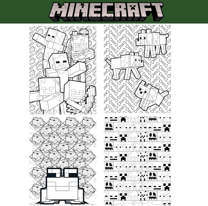 Minecraft Coloring Book for Adults and Kids, Black & White Sheets, Velvet Coloring Pages, Stickers, Washable Markers