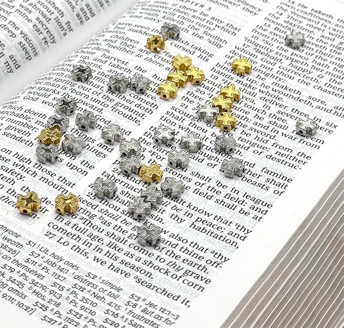 100pcs 8mm Two-Color Cross Beads – Gold & Silver Zinc Catholic Religious Beads for Rosary, DIY Jewelry Making, Necklace, Bracelet, Craft Accessories