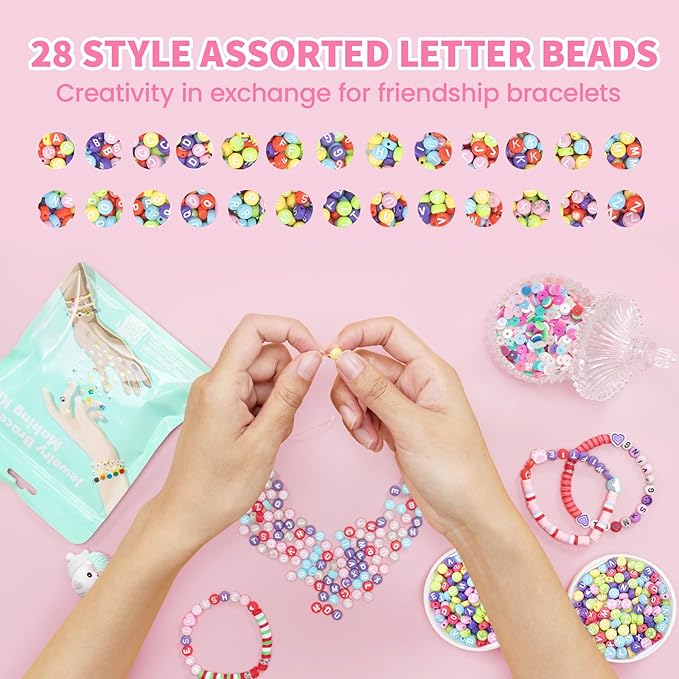ARTDOT 800 Pieces Assortment Letter Beads for Friendship Bracelets Making Kit, 28 Styles Jewelry Making Supplies Alphabet Beads Set Preppy Crafts Art