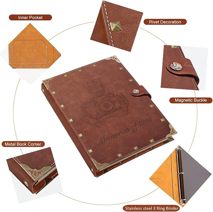 ZEEYUAN DIY Scrapbook Photo Album 60 Pages Leather Memory Photo Book 8.5x11 inch,Vintage Travelling Scrapbook Family Scrap Book Scrapbooking Supplies Kits for Couples