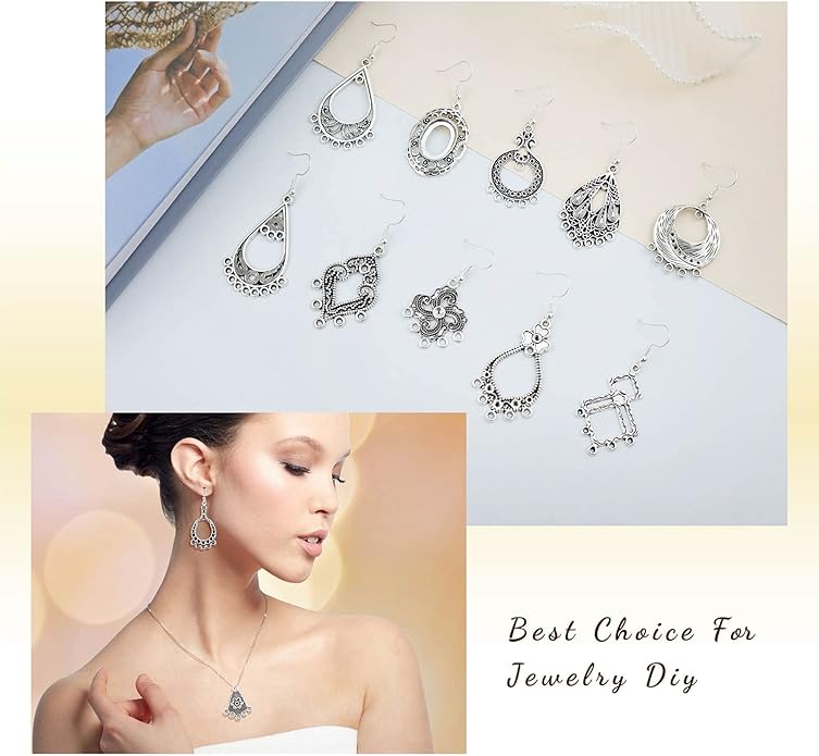 JIALEEY Antiqued Tibetan Silver Earring Chandelier Earring Jewelry Making Kit for Earring Drop and Charm Pendant Assorted Pack (30Pair 60Pcs)