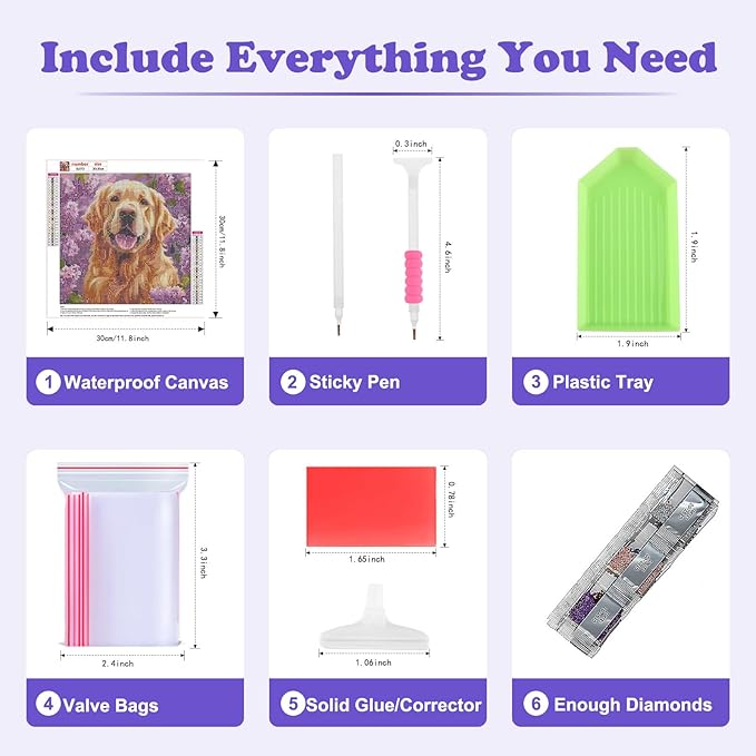 SENQAO 5D Diamond Painting Kits for Adults, Golden Retriever Diamond Art Kits for Adults Beginners, DIY Full Drill Round Diamond Dot Gem Art, Craft Gift Suitable for Home Wall Decoration 12×12 inch