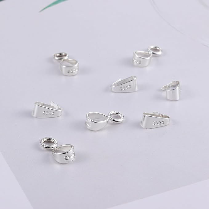 8Pcs 925 Sterling Silver Pendant Clasp Pinch Clip Bails for Jewelry Making, Slider Pendant Connectors with Open Loop, Sterling Silver Findings Jewelry Pendants Clasps for Necklace Charms