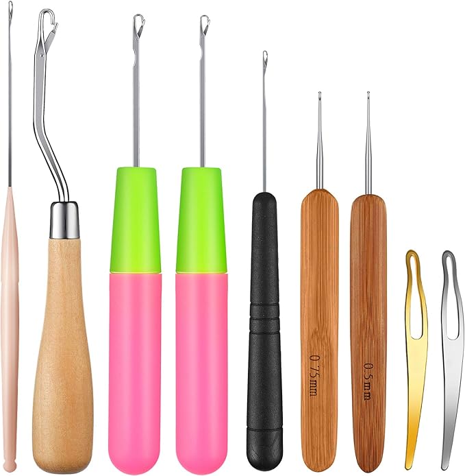 9 Pieces Crochet Hook for Hair Different Sizes Latch Hook Interlocking Tool Crochet Hair Needles Dreadlock Accessories