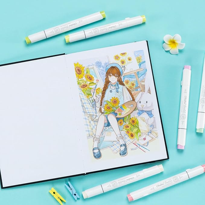 Ohuhu Double-Sided Marker Pad Art Sketchbook Bleedproof - 5.5"x8.5" Small Paper Size - 90 lb/150 gsm Smooth Drawing Paper - 60 Sheets/120 Pages - Hardcover Sketching Book for Alcohol Markers Paints