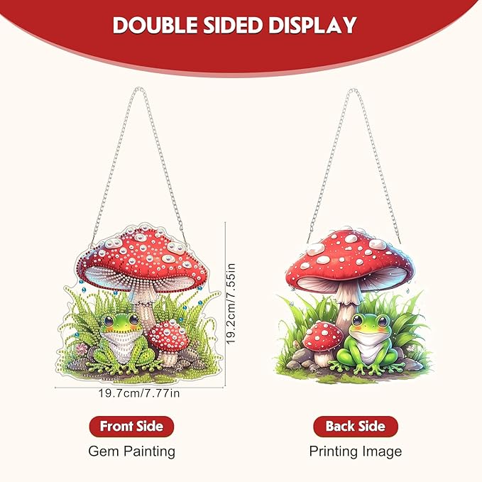 NEWENMO Diamond Art Hanging Kit for Adult, Cute Frog, DIY Double Sided Acrylic Special Shaped Diamond Art Painting Window Pendant Cartoon Frog with Mushroom, Home Garden Wall Hanging Ornament Kits