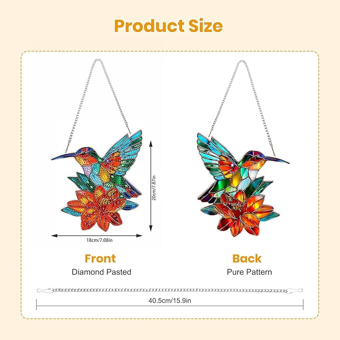EOBROMD Diamond Hanging Art Kits for Adults Flower, Bird Diamond Art Painting Suncatcher, DIY Special Shaped Rhinestone Kits for Adults, Window Pendants Home Garden Wall Hanging Ornament