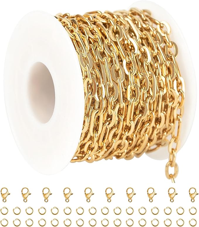 UMAOKANG 16.4 Feet Gold Plated Chain for Jewelry Making Stainless Steel Paperclip Chain Necklace Bracelet DIY Jewelry Supplies Findings