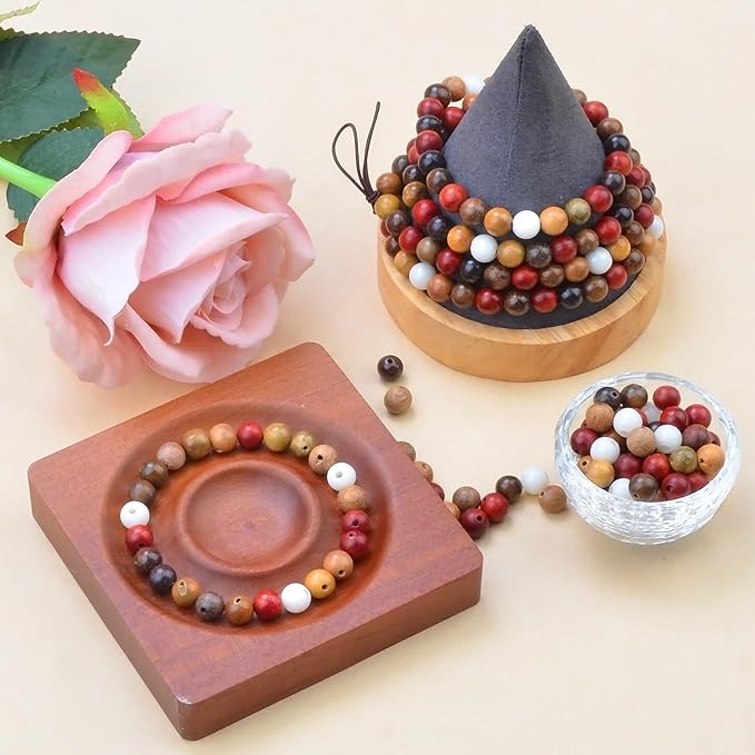 8mm Massive Beads Natural Wooden Rosewood Round Loose Beads Jewelry Making Handmade Craft with Thread 200 PCS(Mixed Wood, 8mm)