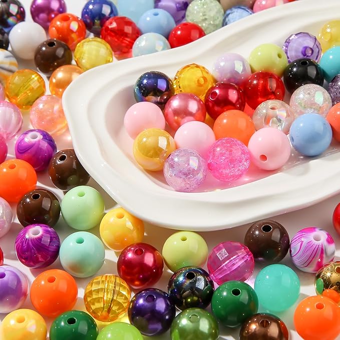 16mm Acrylic Beads 100pcs Focal Spacer Bead Chunk Bubblegum Beads for DIY Crafting Necklace Bracelet Jewelry Making Keychain (10colormix)