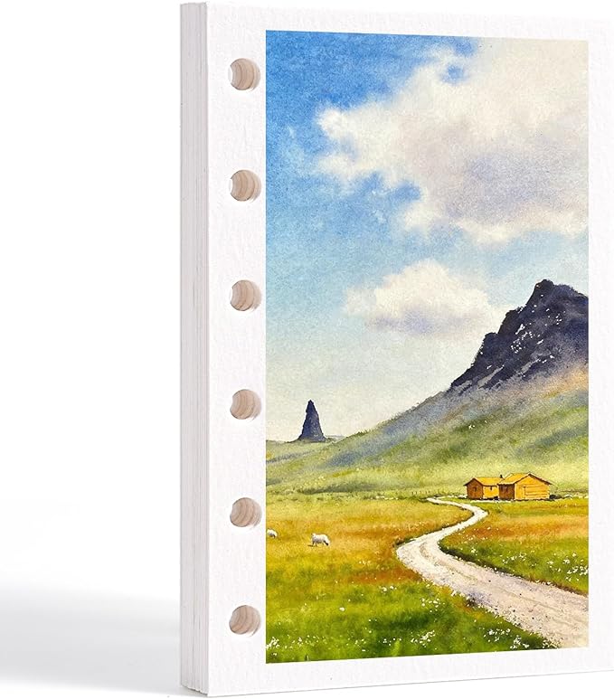 Fuumuui Travel Watercolor Medium Paper Refill - 20 Sheets 140 LB (300 GSM) Cold Pressed, Acid-Free Cotton Paper for Painting, Drawing, Art Journaling, Sketchbook As Travel Notebook - 3.1 * 4.7 Inches