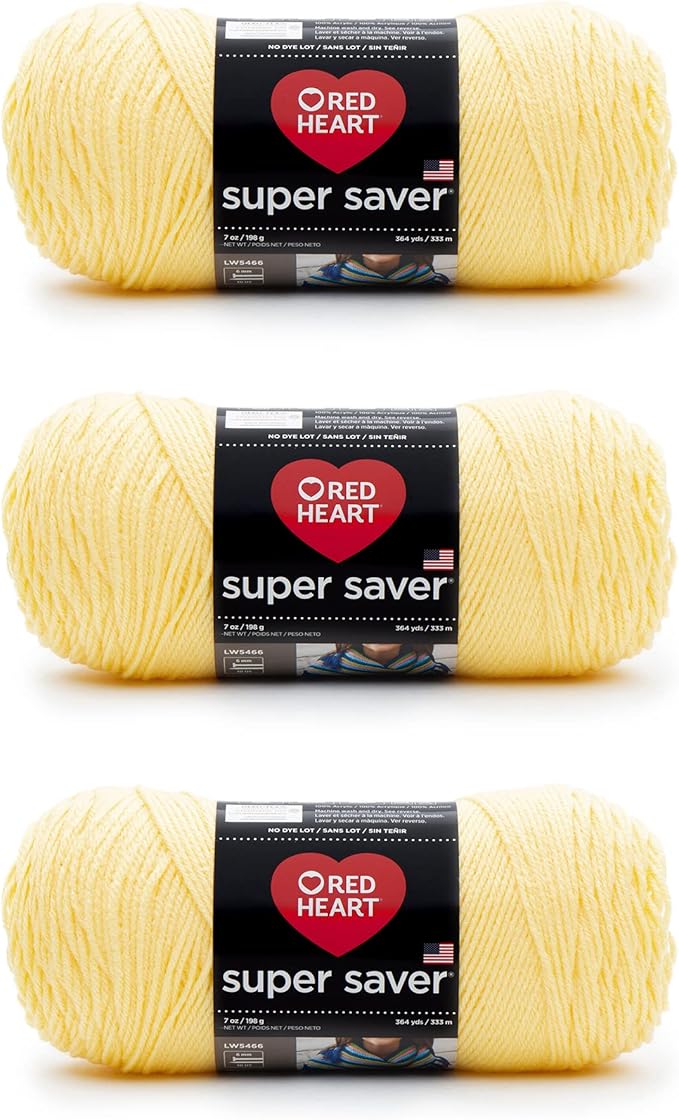 Red Heart Super Saver Lemon Yarn - 3 Pack of 198g/7oz - Acrylic - 4 Medium (Worsted) - 364 Yards - Knitting/Crochet