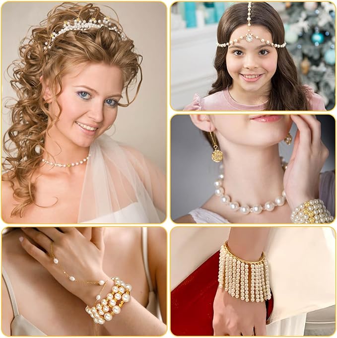 1352 Piece Gold Spacer and Pearl Beads for Bracelets, Assorted Gold and Pearl Beads for Jewelry Making