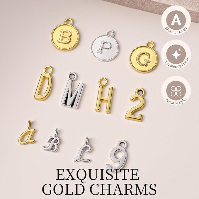 LEOBRO Letter Charms, 376 Pcs Gold & Silver Charms for Jewelry Making, Necklace, Bracelet, Jewelry Making Supplies, with Jump Rings