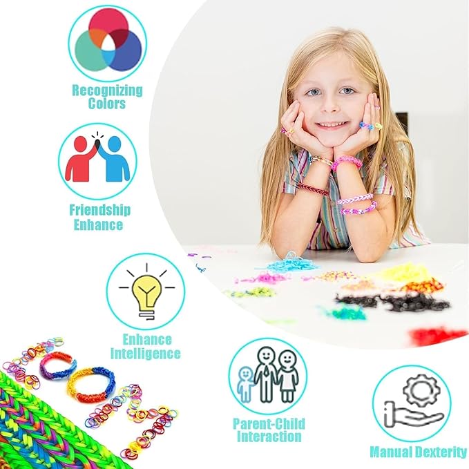 USKMOTO 10 Colors 3000+ Rubber Band Bracelet Refill Kit, Multi-Colors Rubberband Bracelets Making Kit for Kids Weaving DIY Rubber Bands Crafting Gift (10 Colors A Series)