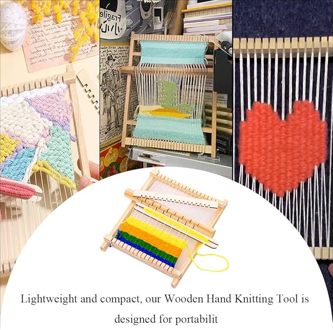 Ckyleole Weaving Loom Kit Wooden Weaving Loom Multi Craft Handcraft Wooden Looms Set Tapestry with Rods Combs Shuttles Line Instructions No Burr Mini 8.27 x 6.5 inch 1 Set(5P) Adult and Beginners