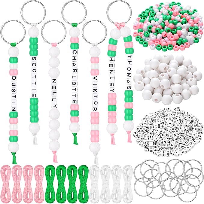 Landical 564 Pcs Golf Keychain Making Kit DIY Basketball Bead Keychain Set Craft Adjustable Sport Letter Bead Sport Theme Party Favor Gift Backpack Accessories Holiday Decoration(Pale Color)
