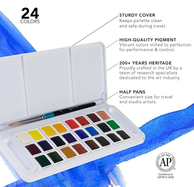 Daler Rowney Half Pan Travel Set, 25 Piece, Assorted Colors
