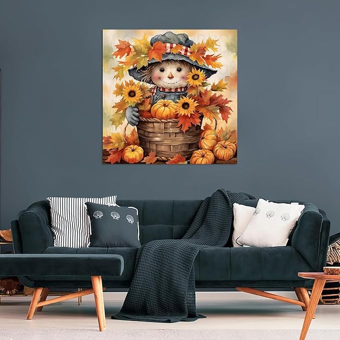 Fall Stamped Cross Stitch Kits for Adults - Scarecrow Embroidery Kits for Beginners Adults,11 CT Patterns Dimensions Counted Cross Stitch Kits for Adults Arts Craft 14x14 inch