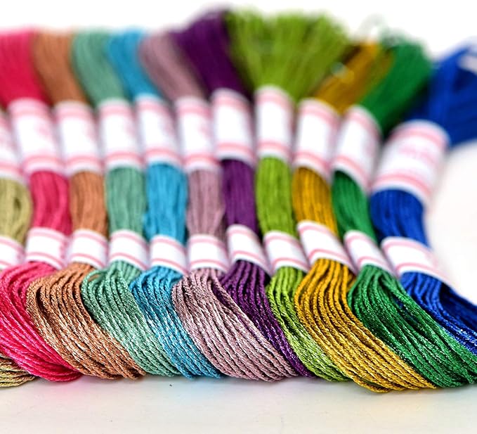 Embroidery Thread 8m Metallic Embroidery Floss 12Skeins All Purpose Assorted Muti-Colors Cross Stitch Tread Set for Craft Needlework Hand Embroidery Bracelets String DIY Craft