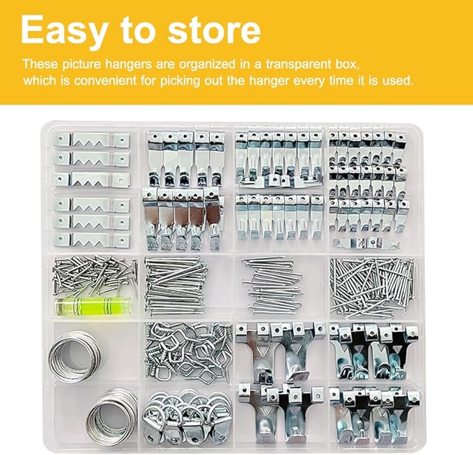 330pc Picture Hanging Kit - Wall Hangers, Nails, Wire, Screw Eyes, D Rings & Tool for Frame & Canvas Mounting