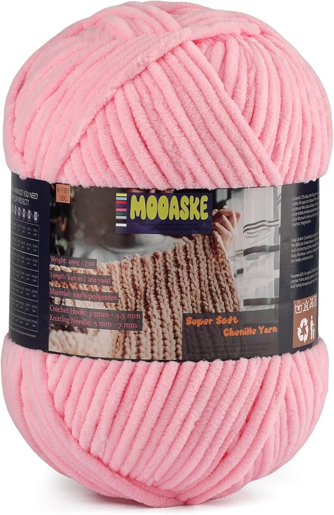 Chunky Velvet Yarn for Crocheting & Knitting, 7.05oz 262.4yd Super Soft Chenille Plush Yarn, Bulk Thick Yarns for Baby Blankets, Amigurumi, Scarves | 20 Colors (1, Light Pink)