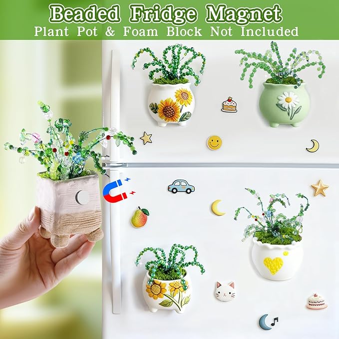 FOGWOWO 5422 Pcs Beaded Plant Kit Forever Plant Kit Green Glass Beads for Plant Making,Green Beads for Beaded Plants with Video Tutorials,Forever Plant Beads Leaf Bead for Jewelry Making DIY Craft