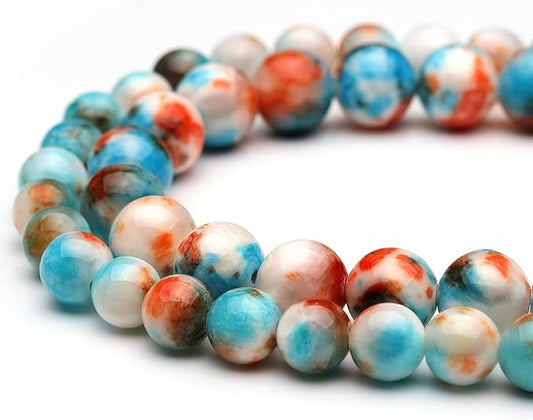 youngbling natural gemstone beads for jewelry making,8mm blue-orange jade polished round smooth stone beads for bracelet necklace 15 inch(blue-orange jade,8mm)