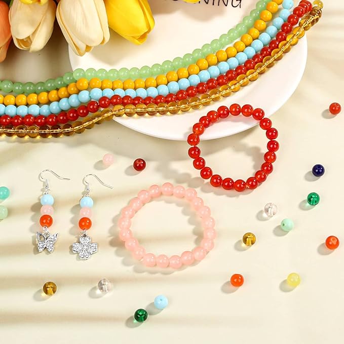 selizo 1250Pcs Glass Beads, 8mm Round, 25 Vibrant Colors, for Bracelets, Jewelry Making, DIY Crafts
