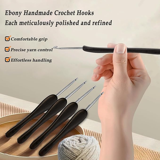 Yarniss 2.5mm Ergonomic Crochet Hook with Ebony Handle, Hand-Polished Stainless Steel Head for Crocheting