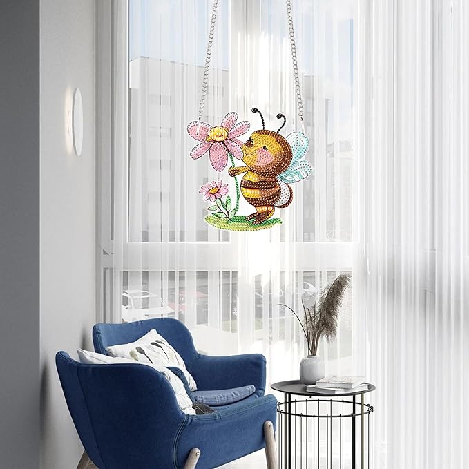 AiYuanzsh 5D Animal Bee Diamond Art Painting Kits Hanging Pendants Wall Art Flowers Point Drill Crystal Diamond Art Window Pendants Home Garden Wall Door Birthday Festival Gifts