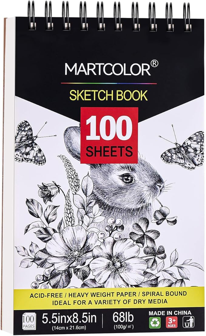 MARTCOLOR 5.5X8.5” Premium Sketch Book Set, 1 Pack, 100 Sheets(68 lb/100gsm) Sketchbook, Spiral Bound, Acid-Free Drawing Paper, Artist Sketch Pad for Beginners Artists, Perfect for Most Dry Media