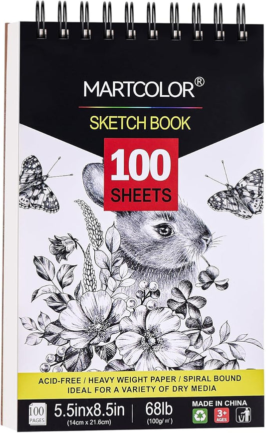 MARTCOLOR 5.5X8.5” Premium Sketch Book Set, 1 Pack, 100 Sheets(68 lb/100gsm) Sketchbook, Spiral Bound, Acid-Free Drawing Paper, Artist Sketch Pad for Beginners Artists, Perfect for Most Dry Media